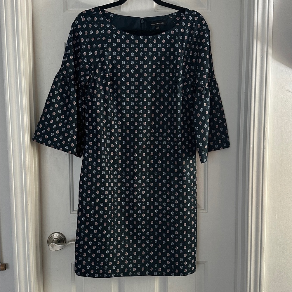 J crew paisley bell sleeve dress XS BLUE GREEN - Picture 2 of 6